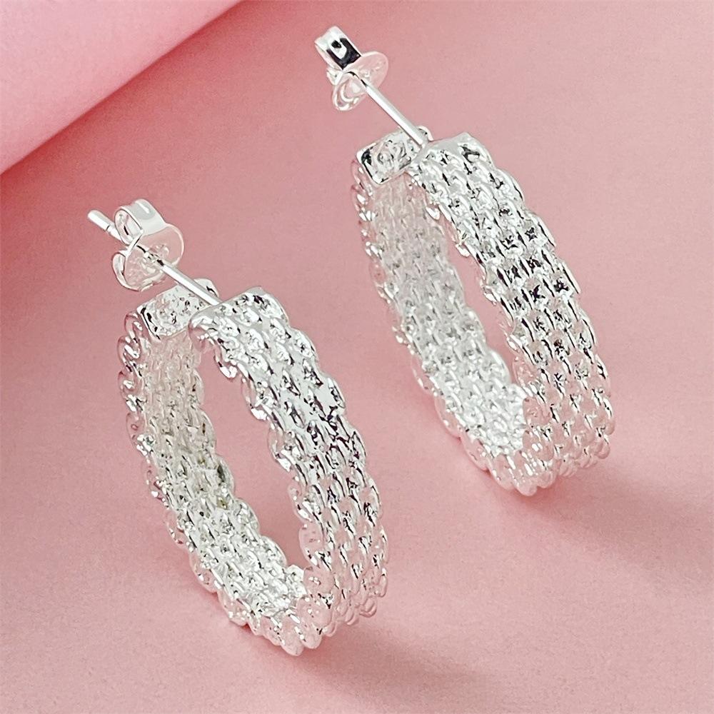 925 Sterling Silver Simple Mesh Earrings Woven Earrings Birthday Party Anniversary Gift Daily Wear