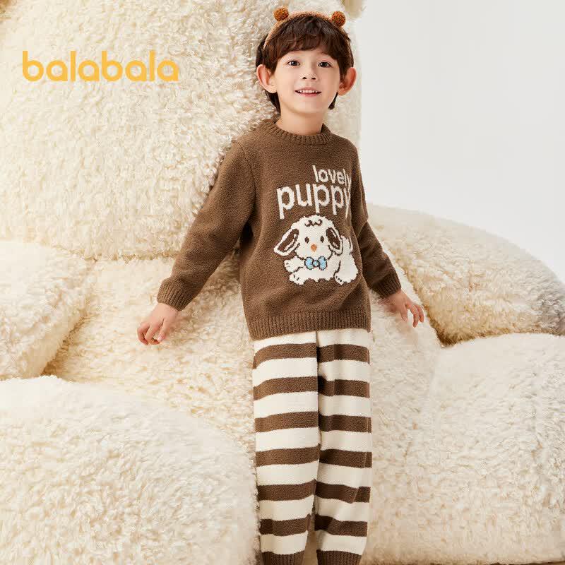 Balabala Unisex Kids' Thick Fleece Winter Pajama Set