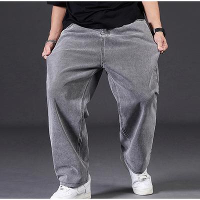 Plus Size Jeans Men's Autumn Loose-Fit Straight-Leg Casual Denim Pants Elastic Waist Wide-Leg Design for Men 2025 Spring Autumn