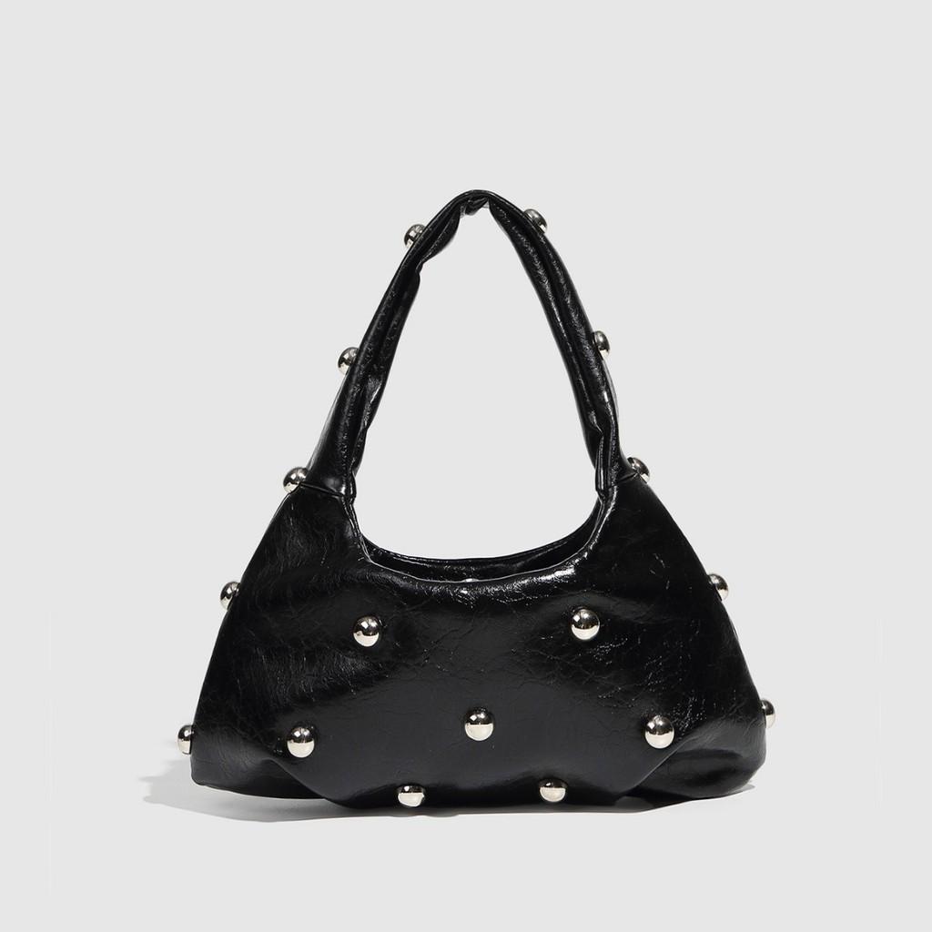 Ielgy Willow Nail Hand Carry Underarm Bag Fashion Dumpling Bag One Shoulder Punk Style Metallic Ladies Bag чёрный