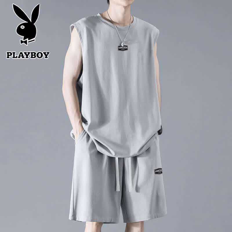 

PLAYBOY Men s Summer Casual Vest & Shorts Set L