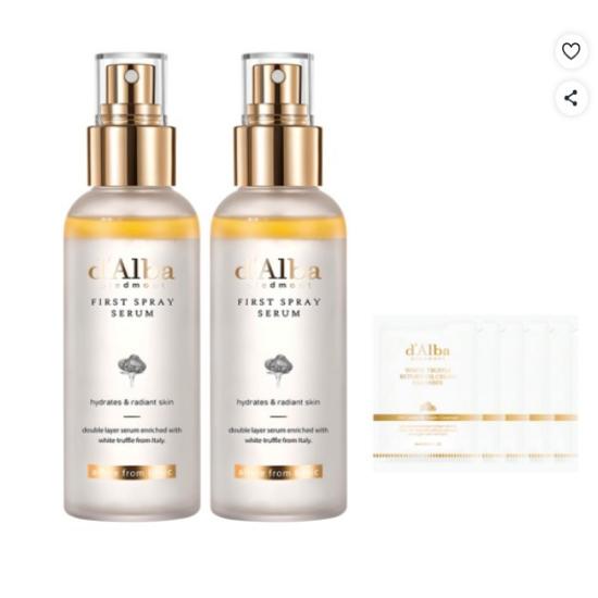 

d alba White Truffle First Spray Serum 100ml x2 + Mild Acid Gel Cleanser 3ml x5 Set Hydrating Brightening Skincare