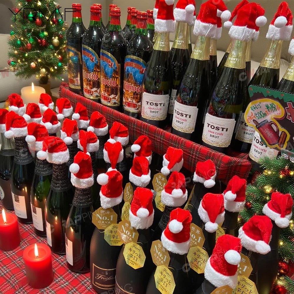 Mini Santa Hats Xmas Decor for Wine Bottle Champagne Wine Glass Tree Home Party Christmas Bottle Cap Holder Cartoon Ornament
