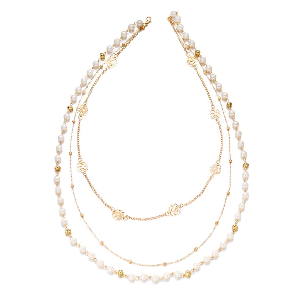 Elegante Collana con Ciondolo Multi-strato Rosa e Perle da Donna