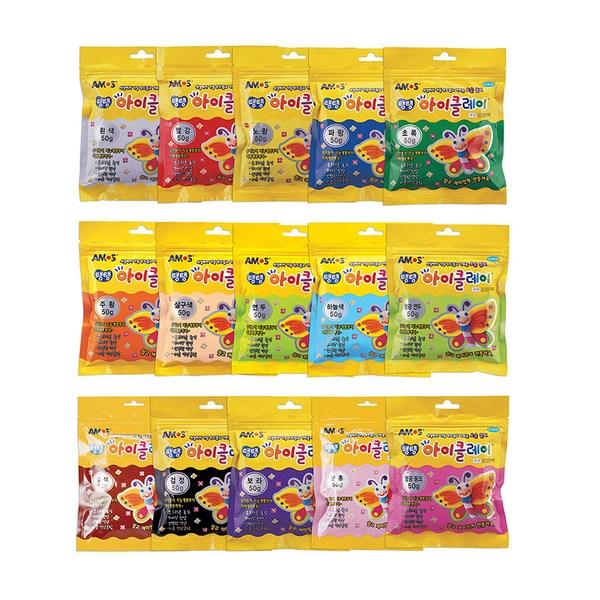 Amos iClay 15-piece Set, Mixed Colors, 50g, Korean Toy Supplies