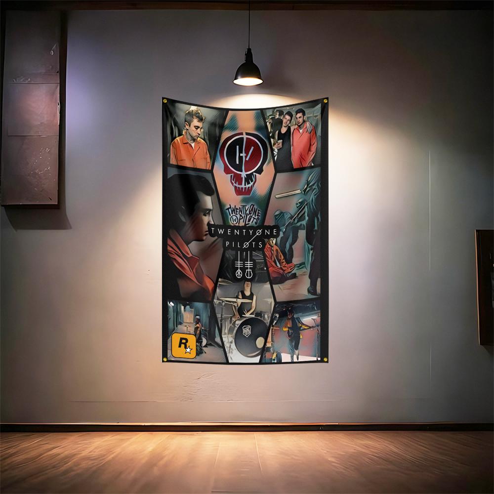 Rock Music Flag 3x5ft For Twenty One Pilots Fans Banner Hd Print Brass Grommet Garage Bedroom Living Room Dorm Wall Decor Tapest