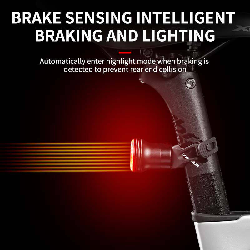 Smart Brake Bicycle Tail Light Type-C Rechargeable MTB Rear Light Waterproof IPx6 Charging LED Cycling Light Bike Warning Light