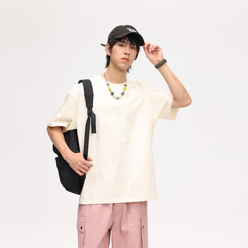 Men's Solid-Color Round-Neck Short-Sleeve T-Shirt Casual Loose-Fit Top Base Layer