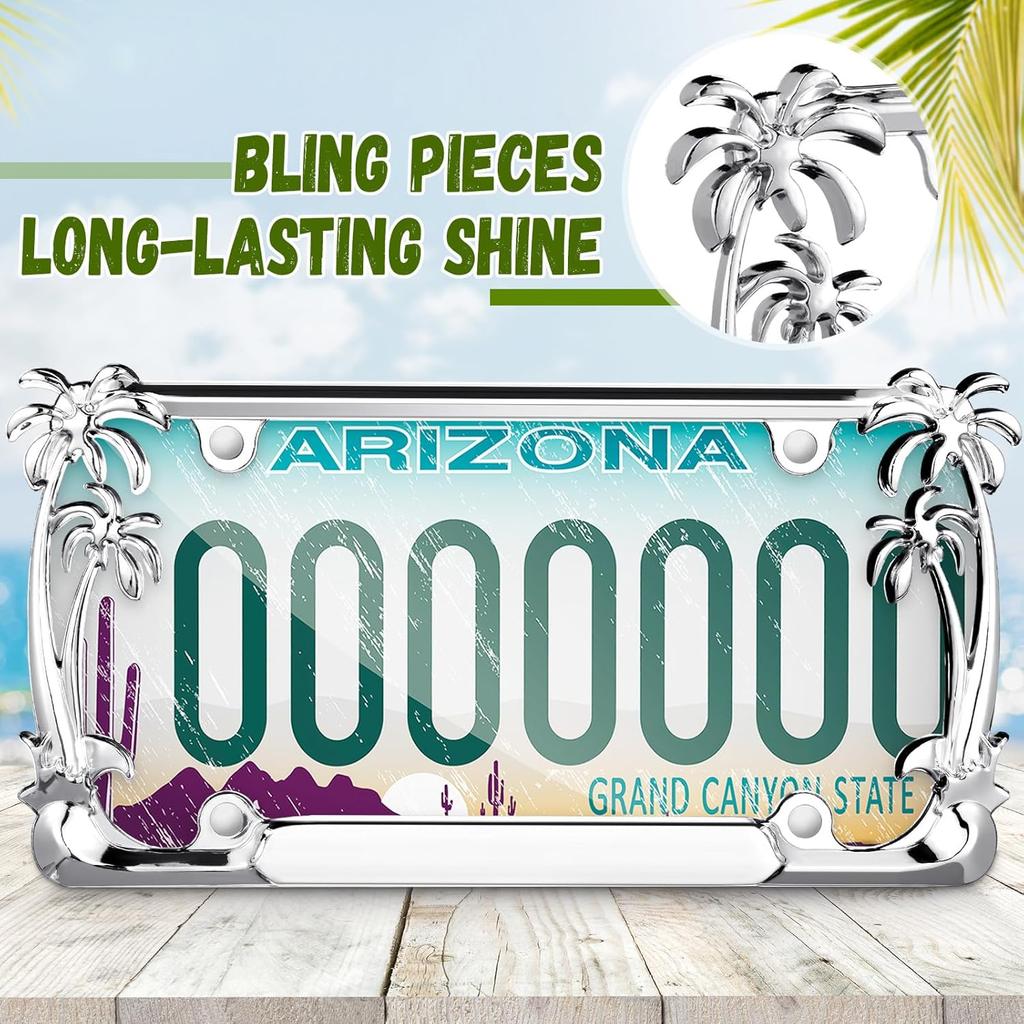 2 Pcs Palm Tree License Plate Frame Plastic Beach Coconut Tree Design Frame Compatible With Standard License Plate For USA 2 Holes With Screws For