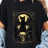 Gothic Black Cat Bat Wings Skull Art T-Shirt, Occult Cat Lover Gift, Dark Fantasy Gothic Horror Graphic Tee