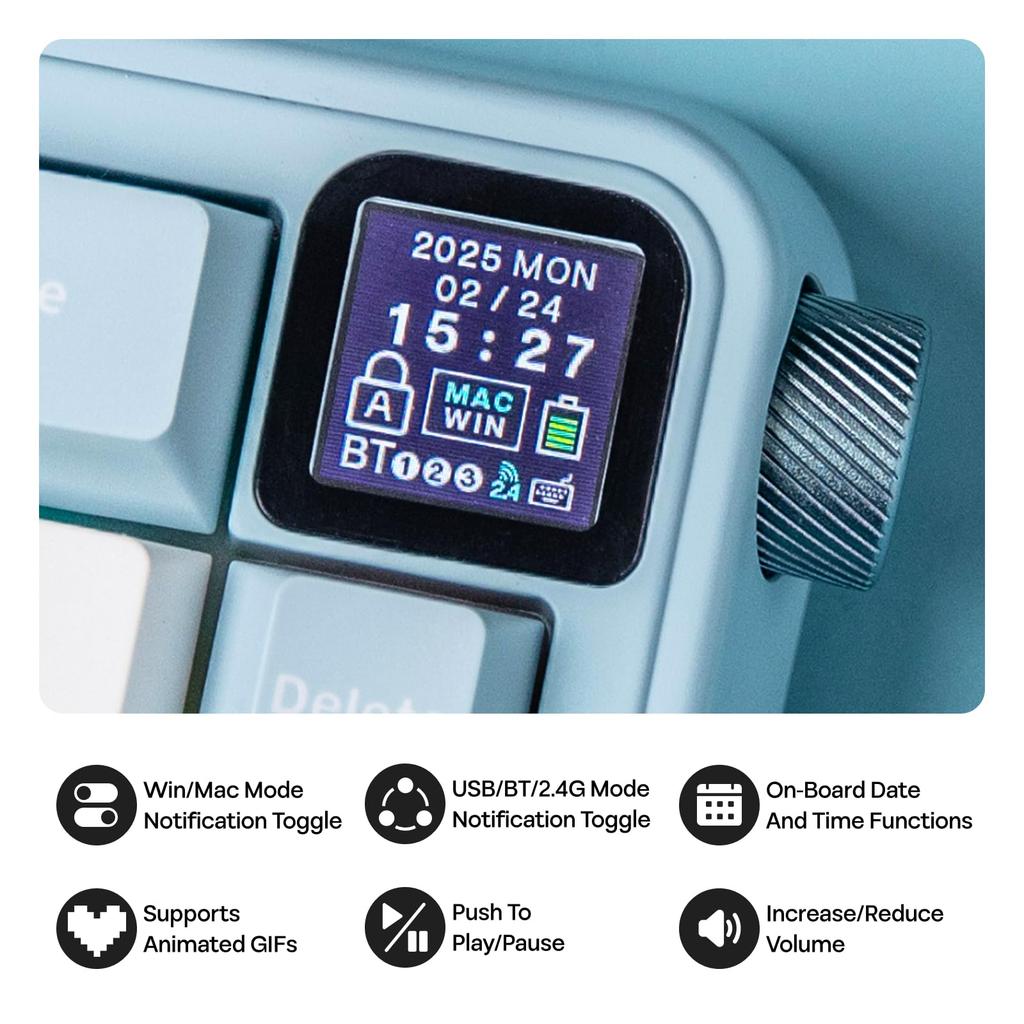 EPOMAKER HE65 MEC Wireless Mechanical Keyboard with Screen 2ms RGB Gasket Gaming Technical Standards Certification & Knobs, Latency, Backlight, Mount,