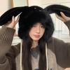 Cute Rabbit Ears Plush Hat Women's Autumn and Winter Cold Riding Ear Hat Plush Warm Lei Feng Hat