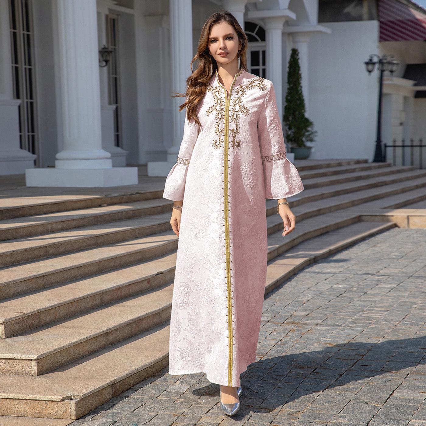 

Вышитая абайя в наличии: Вечернее платье в этническом стиле в ближневосточном стиле для мусульманок XL розовый