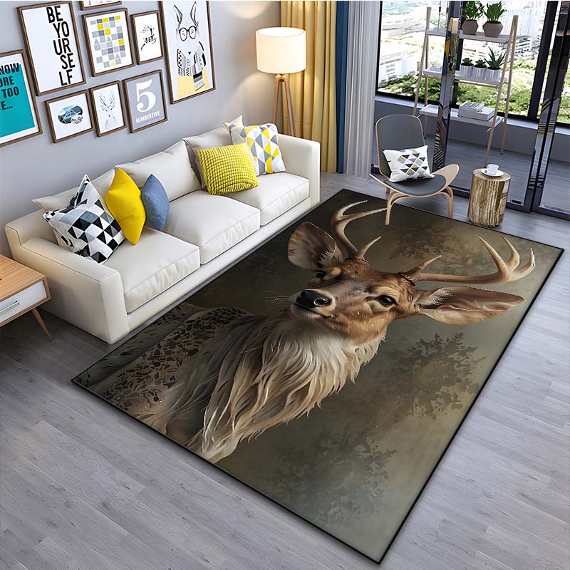 1PC Elk In The Forest Printed Carpet for Living Room Bedroom Bedside Bathroom Floor Mat Area Rugged Sofa Mat Home Decor