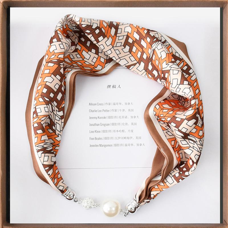 1pc Neckerchief Women Necklace Scarf Hand Wrist Magnetic Button Bag Scarves Scarves Print