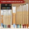 9 Pcs Oil Scrubbing Brush Set Mixed Head Nylon Hair Art Student Painting Wooden Short Rod Large Area Watercolor Powder Supplies