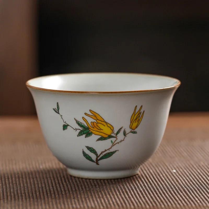 Chinese Ru Kiln Teacup Travel Personal Meditation Cup Handmade Ceramic Tea Bowl Pu'er Master Cup Household Tea Set 100ml