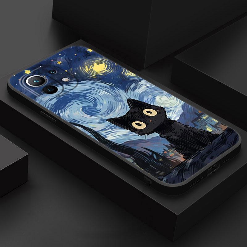 Cartoon Cat Van Gogh Starry Painting Phone Case For Xiaomi Poco X7 F7 Pro X3 X5 X6 M5 M7 F6 Mi 15 Ultra 14T 13T 12 11T Pro Cover