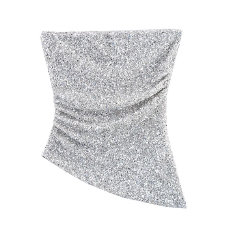 

Zbzr Spring New Women clothes Western Style Sequin Fashion Temperament Sleeveless Tube Top Top 1014802 808 Silver L