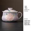 Hand-painted Peony Ceramic Tea Set: Purple Smoke Teapot, Lid Bowl, Master Cup, Tasting Cup, Pot Stand, Cup Mat, Coffee Cup