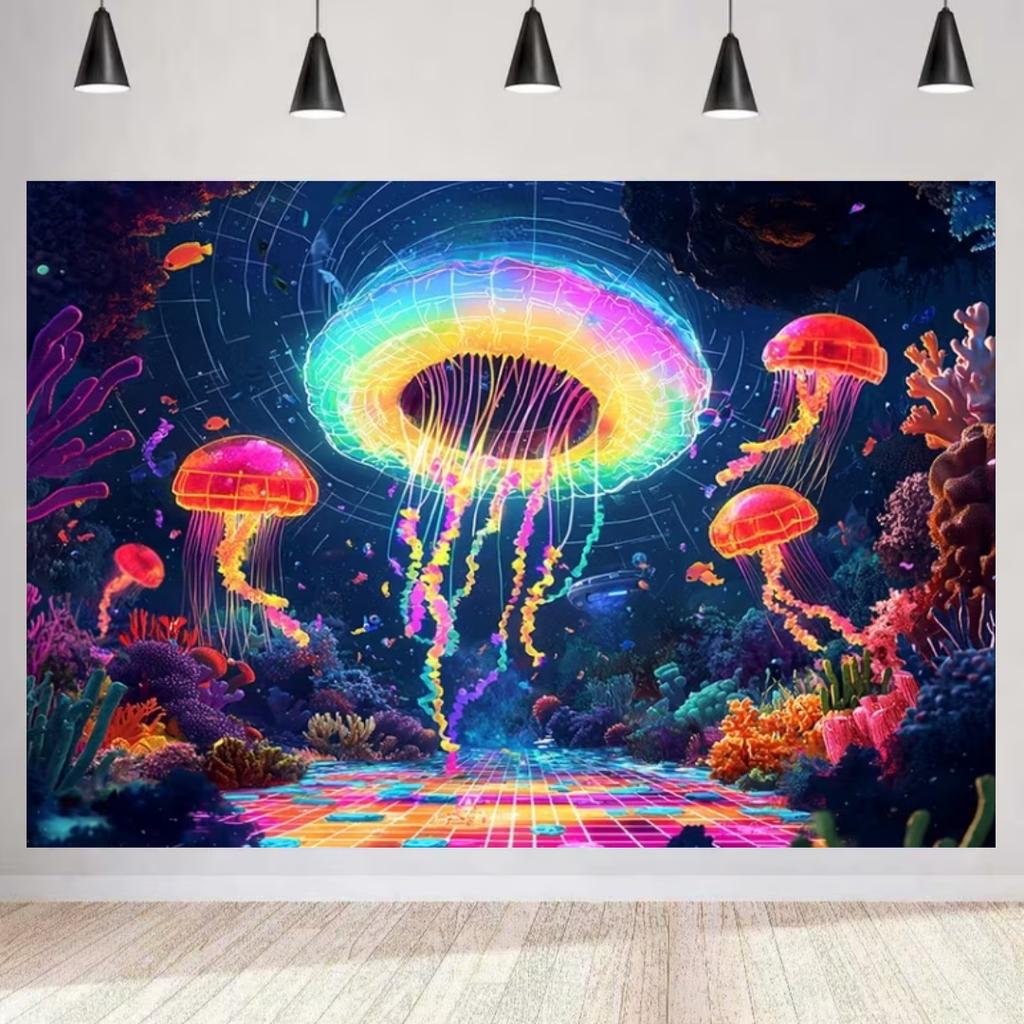 Colorful Sparkling Animals and Scenery Backdrop Coconut Tree Starry Sky Universe Banner living Room Decoration Photography Prop