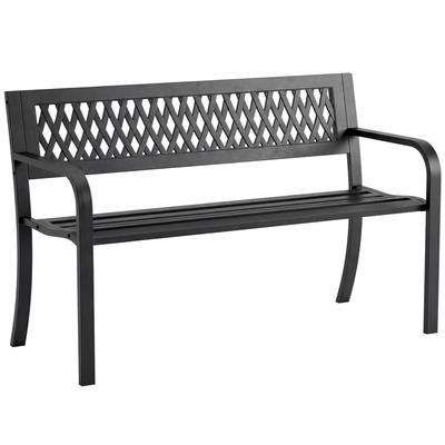 Outdoor Garden Bench, 2-Seater, Slatted Seat, Armrests, Steel Frame, 119 X 50 X 75 Cm, Black
