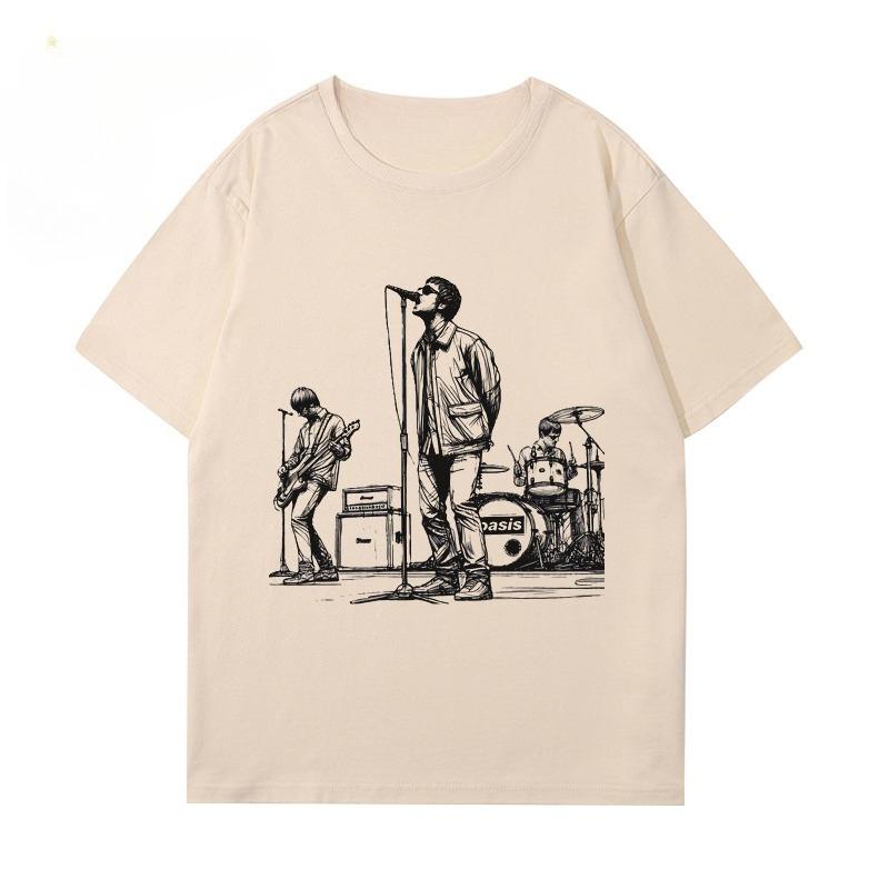 Oasi Band Album T-Shirt Men's and Women's Summer American Vintage British Rock Graffiti Short Sleeve Clothes Casual Top Popular