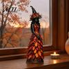 Tiered Tray Seasonal Display Autumn Witch Figurine, Halloween Desktop Decoration, Resin Statue with Craft Leaf Gown for Mantel Fireplace Gothic