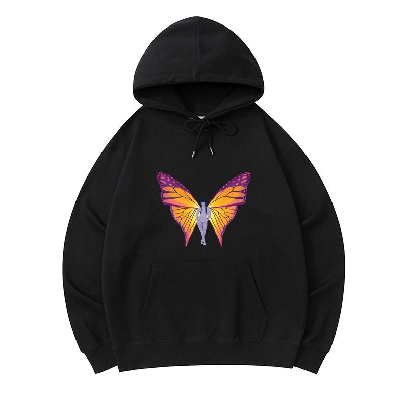 

300 GSM Men s Healthy Cotton Hoodies Butterfly Woman Print Premium Cotton Sweatshirt