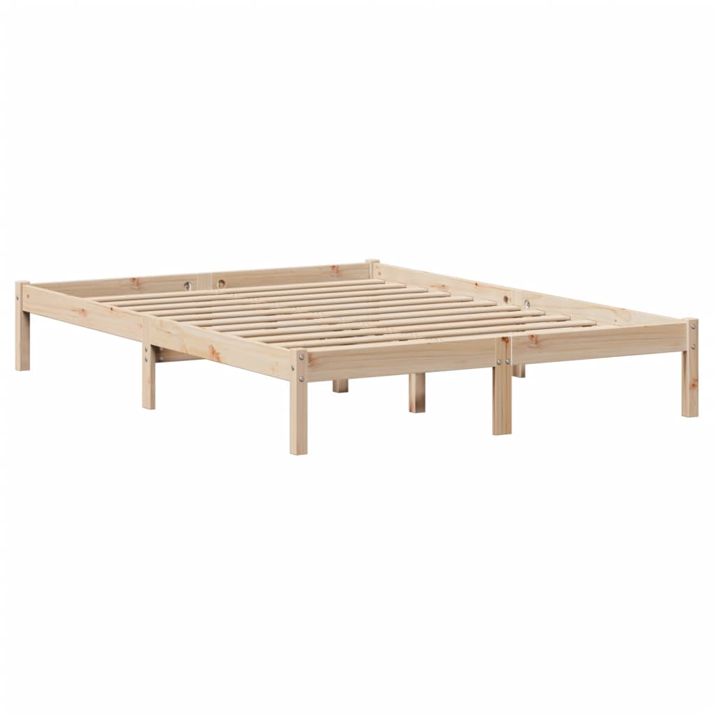 Solid Wood Bed with Shelf Without Mattress 135 x 190 cm Pine Wood