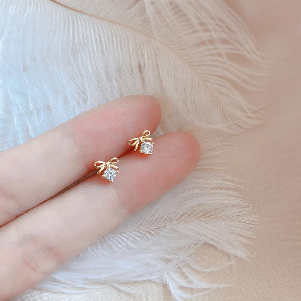S925 Silver Plated Zircon Small Butterfly Earrings for Women Elegant Dainty Bow Ear Jewelry