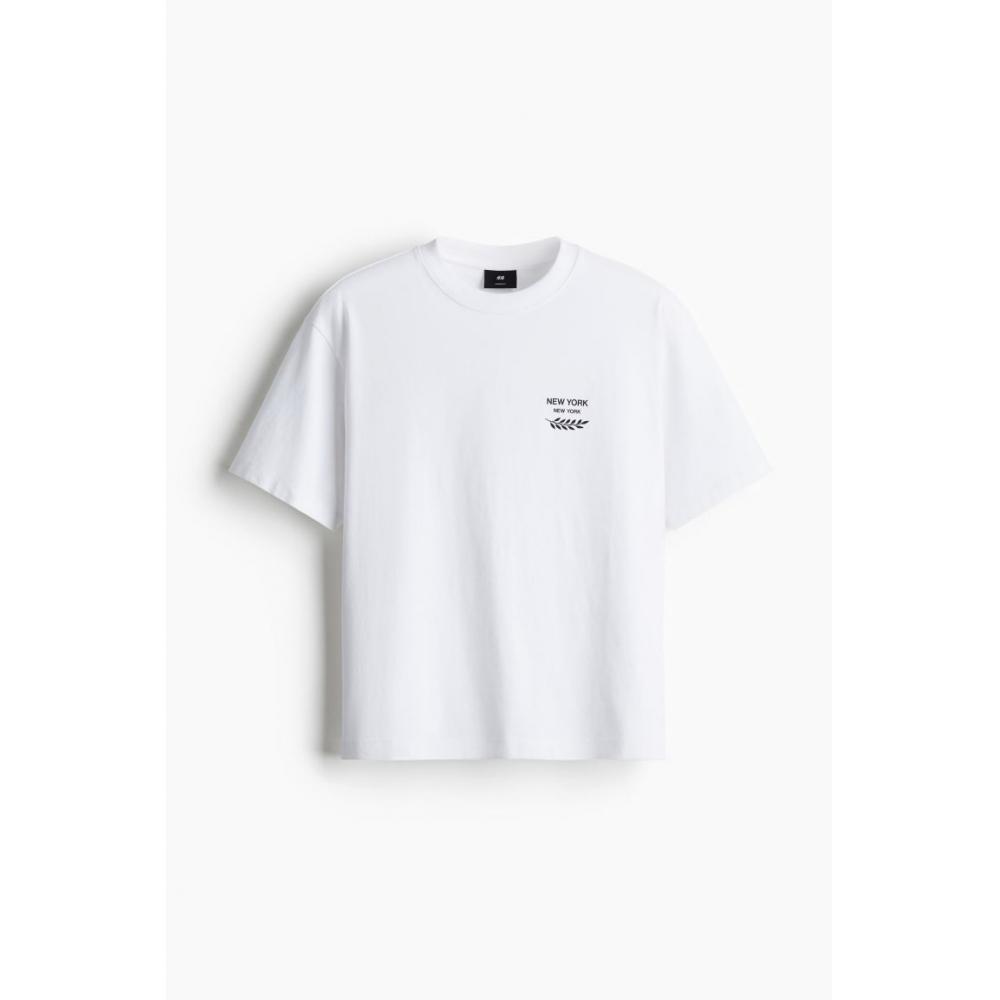 H M Loose FiT PrinT T sHirT wHiTe New York