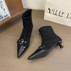 French kitten heel pointed thin short boots women's shoes 2025 autumn and winter new temperament high heel ankle bare boots