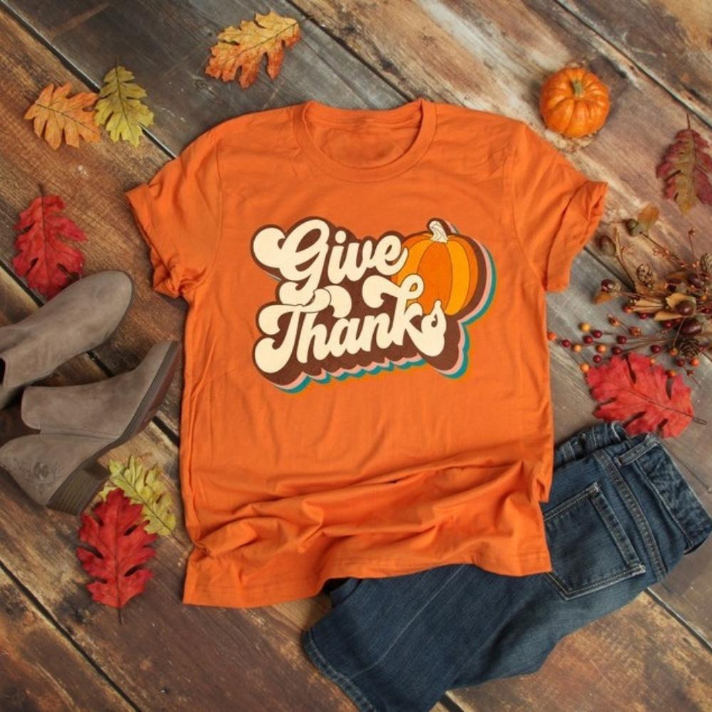 Give Thanks TShirt Thankful Festival Costumes Thanksgiving Shirt Family Thanksgiving TShirt Vintage Cute Fall Women Clothing