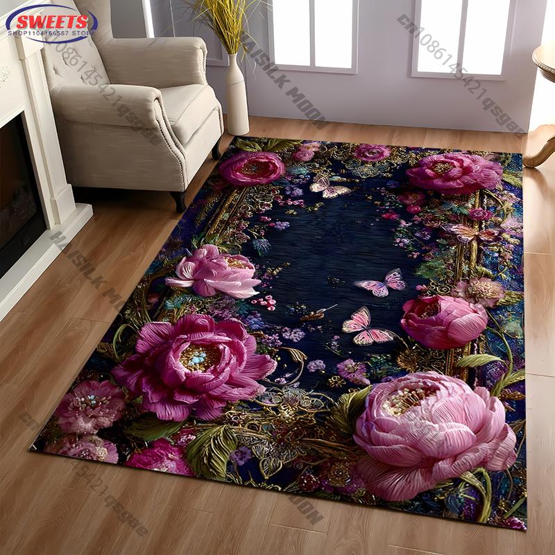 

15 Sizes The Gilded Florals Printed Carpet Living Rooms Bedrooms, Offices, Large Area Decor Rug Non-Slip Mat Next Day Shipping 40x60cm