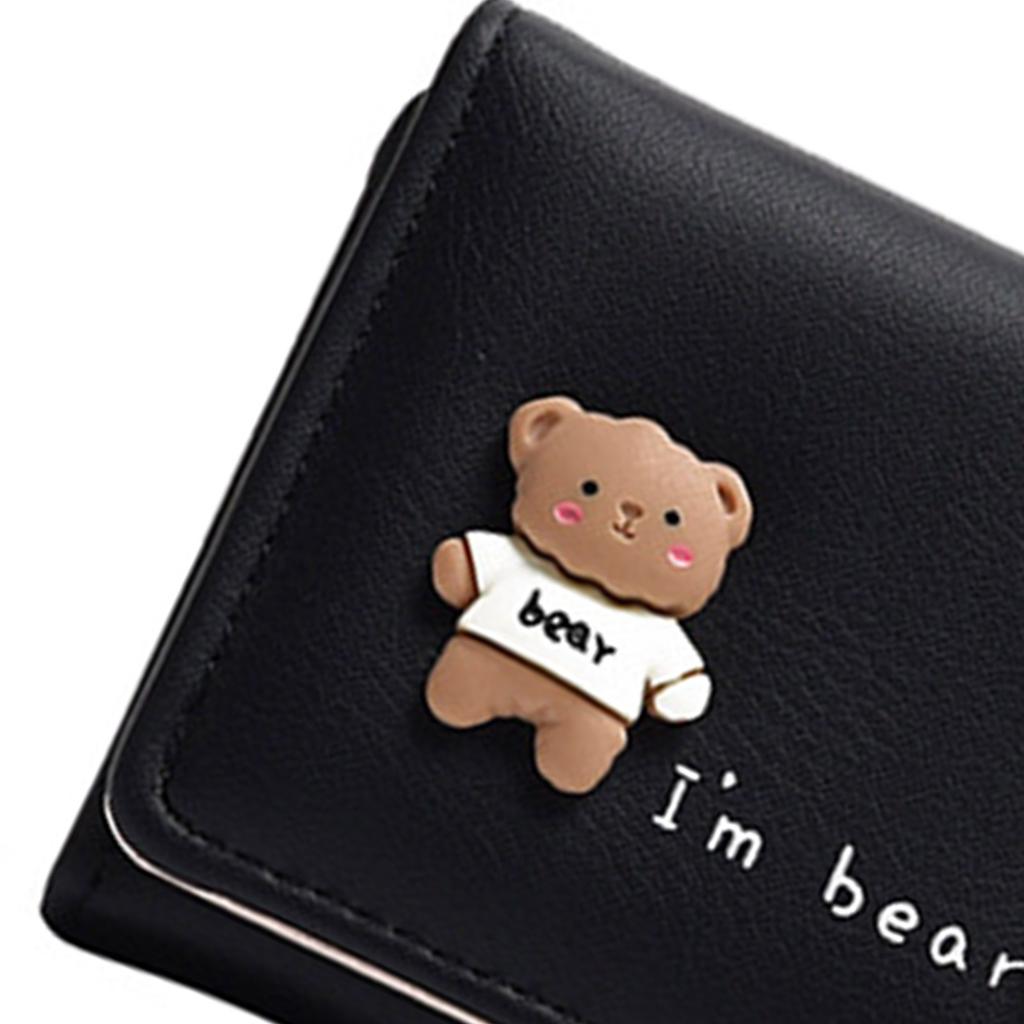 Small Wallet for Girls Women PU Leather Cute Wallet Card Holder Coin Purse for Daily Use Black