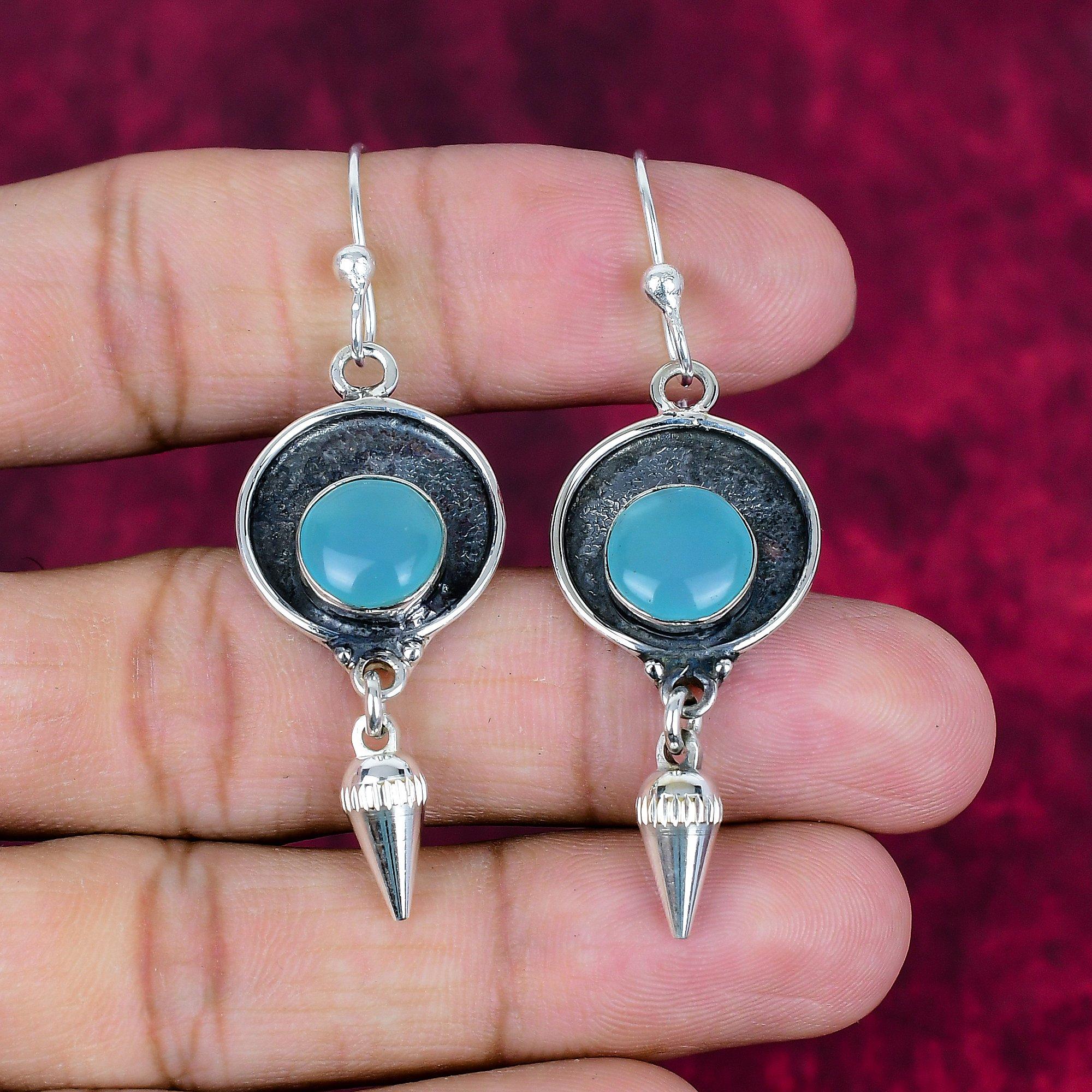 

Серьги из чистого серебра 925 пробы с аквамарином, серьги с драгоценными камнями ручной работы, подарки жене, абсолютно новые серьги 2.36 Inches синий