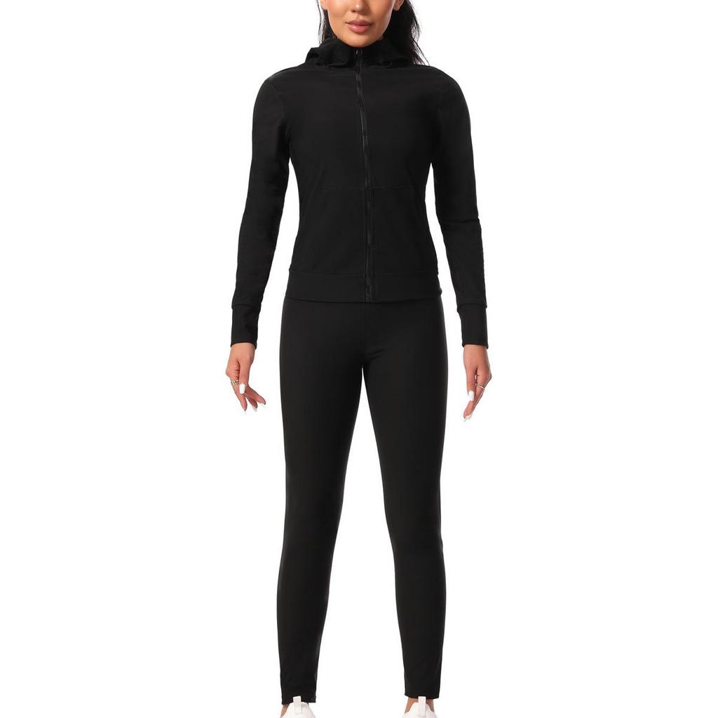 Damski Zestaw do Jogi z Długim Rękawem i Zamkiem: Kombinezon do sauny z kapturem do fitness i biegania