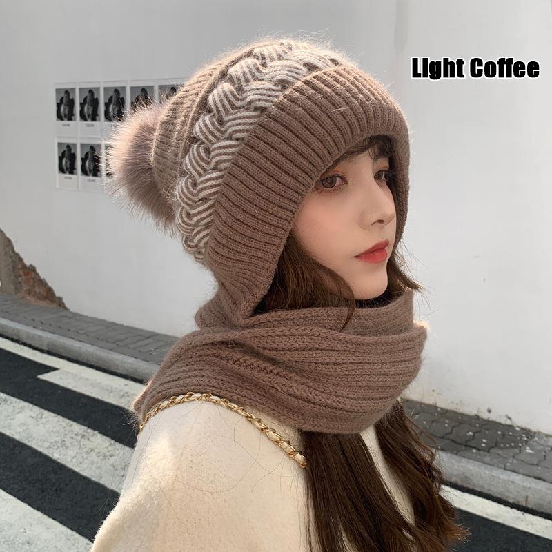 Womens Autumn Winter With The Korean Version Of The Lovely Knitted Cold Protective Ear Protection Neck Thickened Scarf Beanies