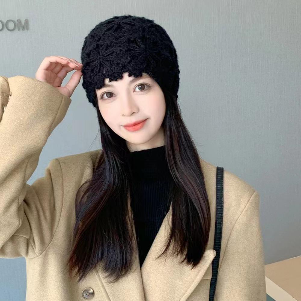 Handwoven Crochet Pullover Hat Retro Basin Hat Sweet Knitted Beanie Cap Women