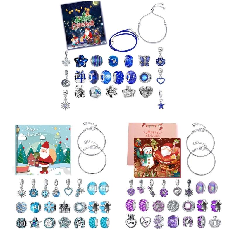 Christmas Advent Calendar Craft Set Christmas DIY Beaded Necklace with 22 Beads and 2 Chain Countdown Calendars
