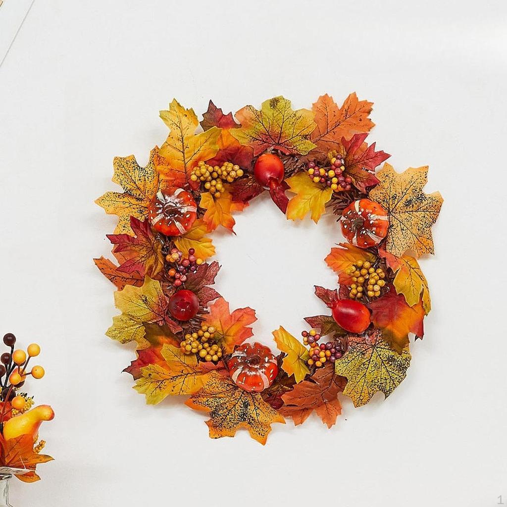 Halloween Decoration Pumpkin Berry Maple Leaf Garland Hanging DIY Wreath for Hotel Mall Party