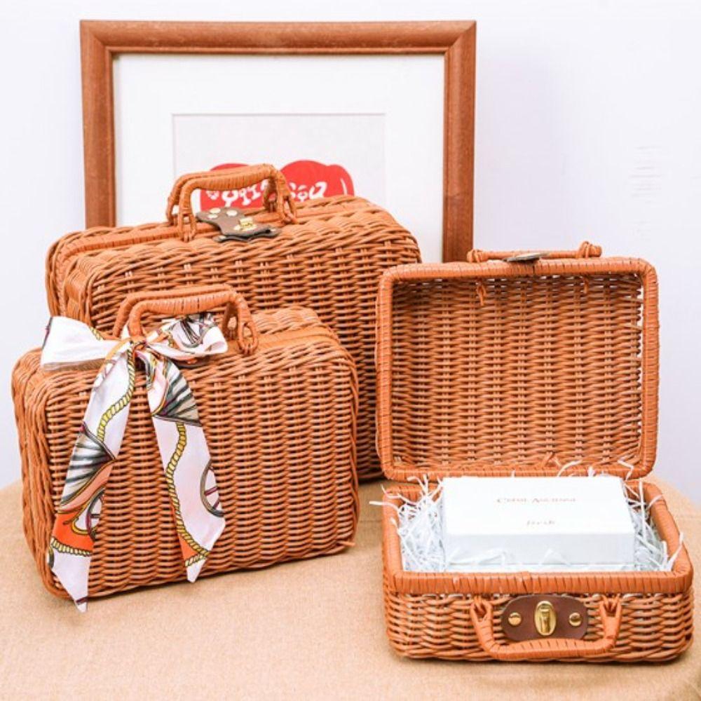 

Rattan-like Woven Rattan Picnic Basket with Handle Retro Storage Box Vegetable Weaving Decorative 22*11*22.5cm Unlined