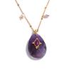 Yhpup 32mm Natural Stone Amazonite Tiger Aventurine Amethyst Drop Pendant Necklace for Women Stainless Steel France Jewelry Gift