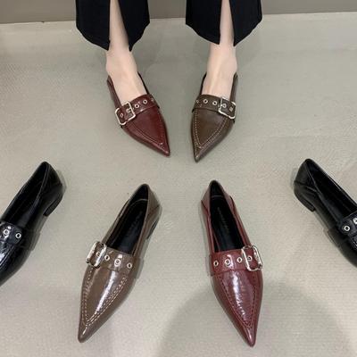 Niche New Light Luxury Pointed Square Metal Buckle with Deep Mouth Comfortable Commuting Light Mouth Medium Heel French Retro Single Shoes