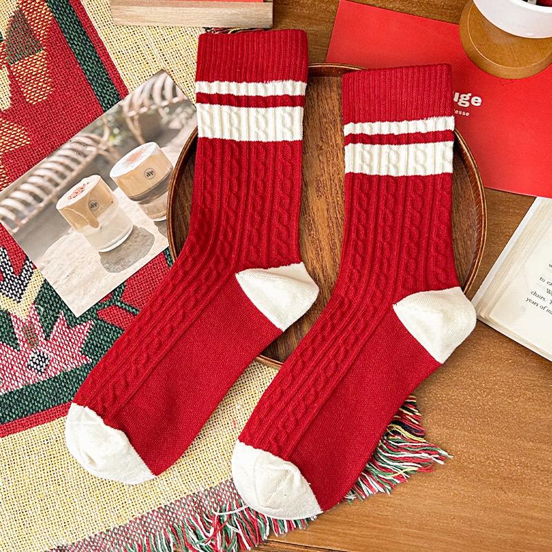 Female Spring and Autumn New Year Benming Year Red Cute Cartoon Tube Stack Socks
