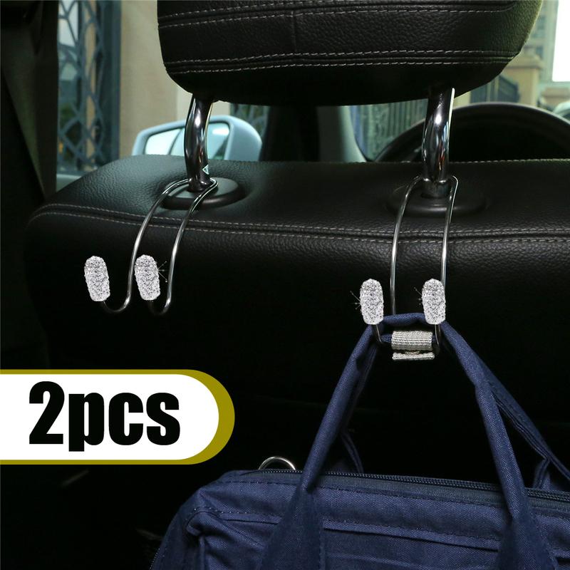 2pcs Car Back Seat Hook Bling Rhinestones Crystal Handbag Hanger Holder Accessories Auto SUV Coat Hanger Car Styling Universal
