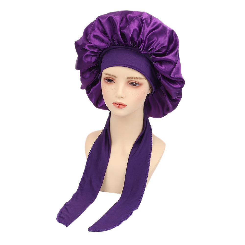 Damen Satin Schlafhaube mit breiter Krempe und Schleife