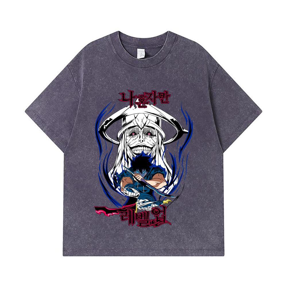 275 GSM Washed T-shirts 100% Cotton Solo Leveling V9 Print Unisex Heavy Cotton T Shirt