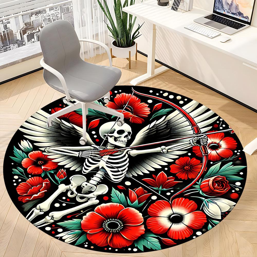 1PC Skeleton Archery Office Round Rug, Non slip, Soft and Durable Office Rug for Interior Decoration, Perfect for Office